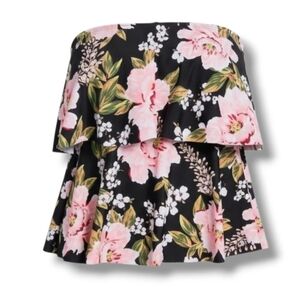 Kona Sol Women’s Black Floral Layered Tankini Swim Top XS NWT